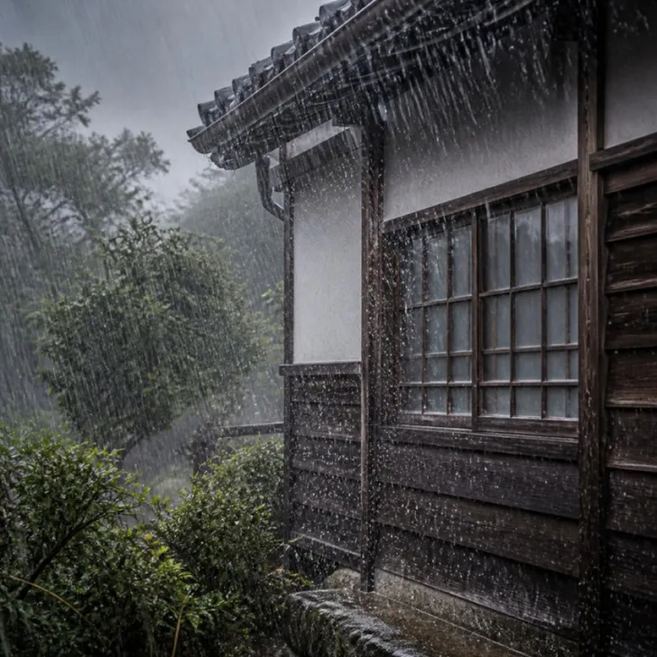 台風の横殴りの雨(イメージ)